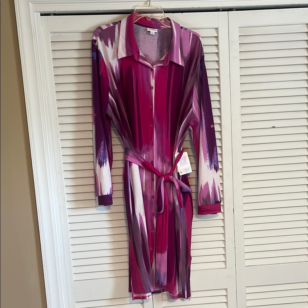 Purple and Pink Button-Up Dress Lularoe Ellie 2xl